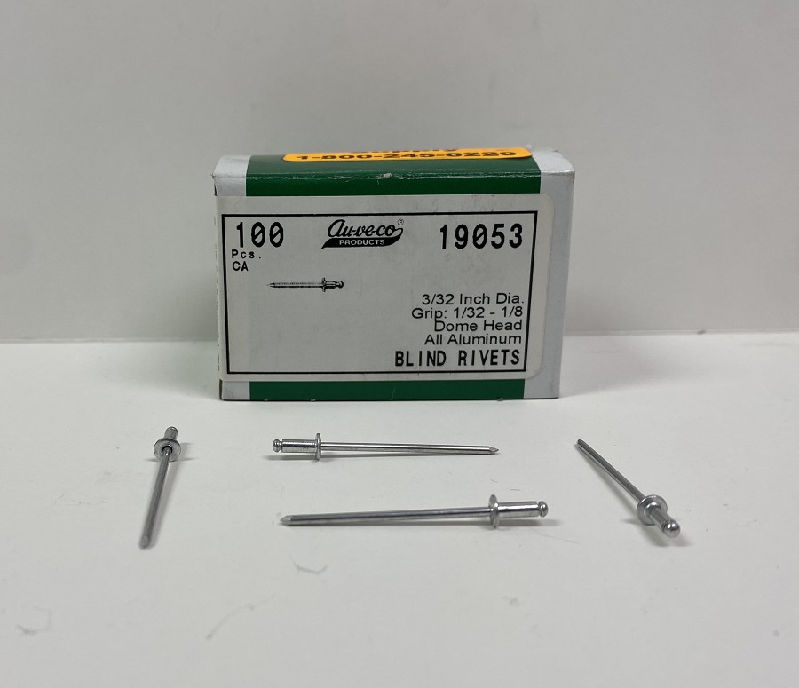 3/32" Diameter Aluminum Rivet  Grip Range 1/32 to 1/8 * 100/bx